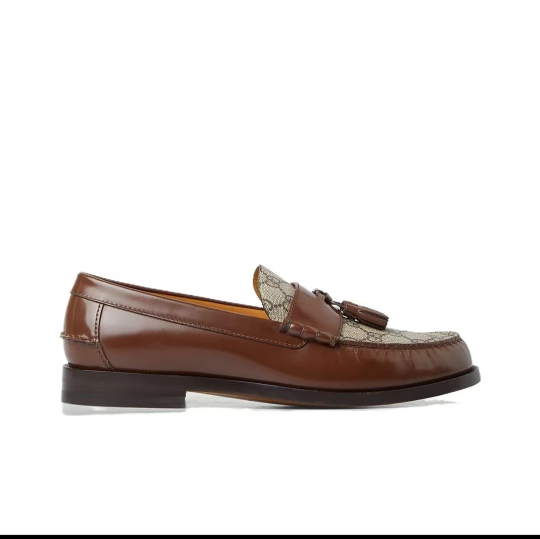 未使用 GUCCI/古驰 古驰 GUCCI 棕色老花满印皮鞋乐福鞋