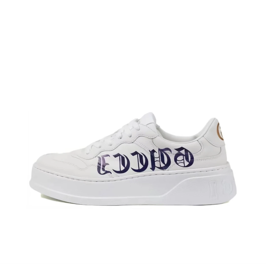 全新未使用 GUCCI/古驰 古驰 GUCCI白色字母印花饼干鞋系带厚底