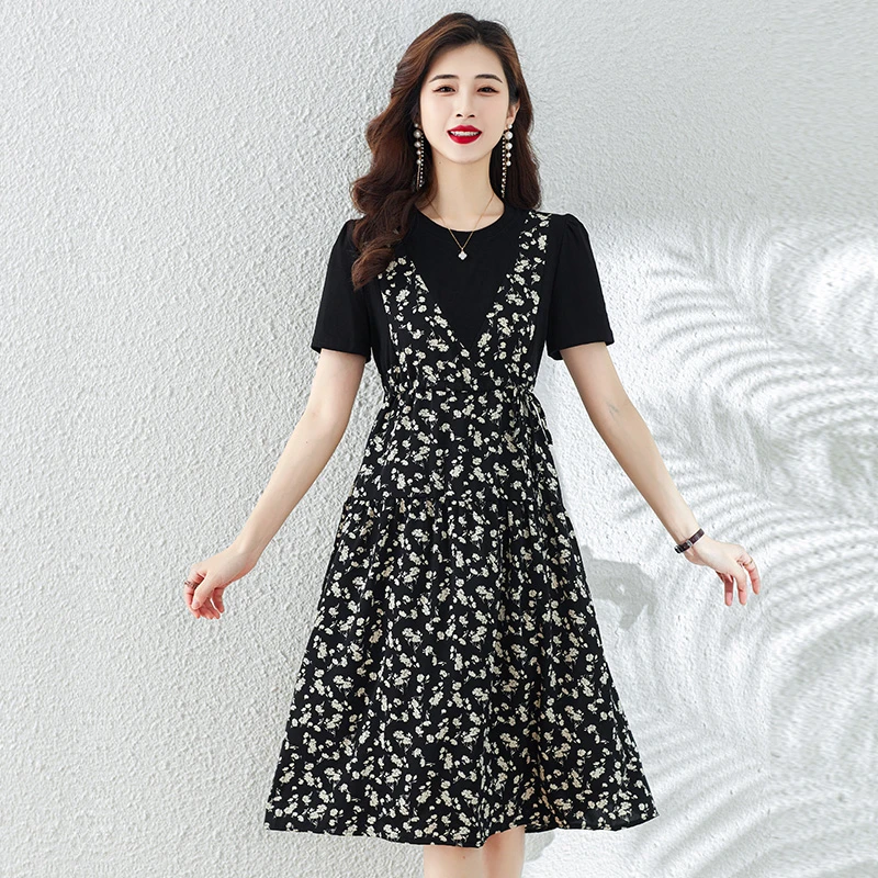 2024新款连衣裙女收腰显瘦中长款时尚洋气减龄碎花裙子J8002