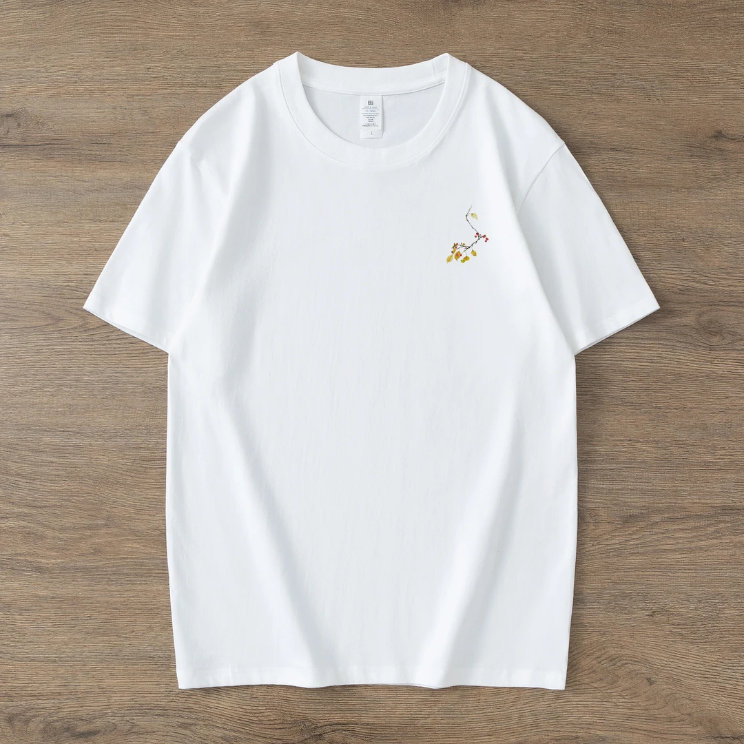 短袖-石榴-绵柔水光T纯棉圆领半袖夏季出游情侣短袖国风