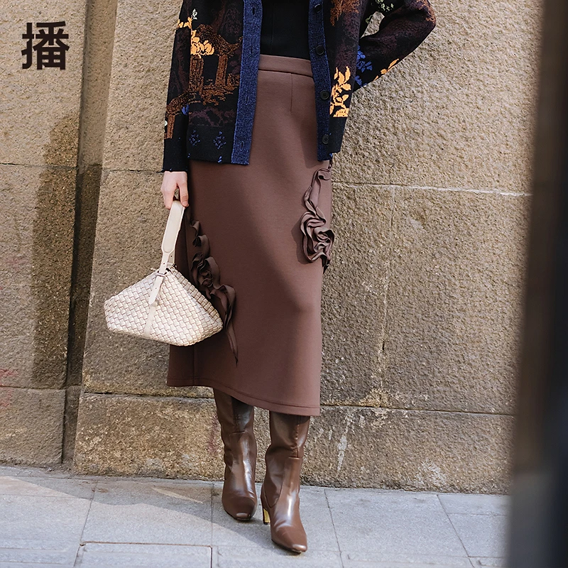 播24年显瘦半身裙中长款黑中国风气质半裙BDR1BD0088