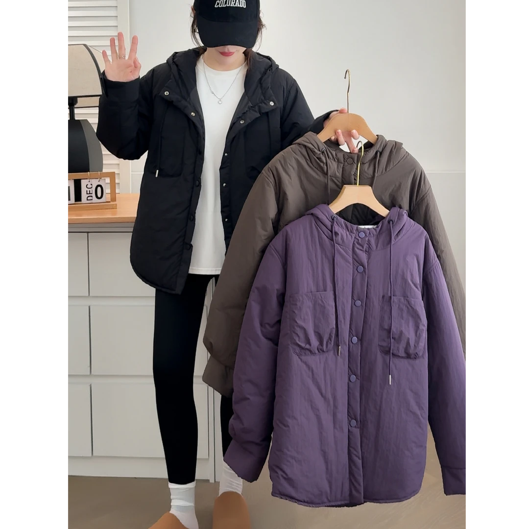 卡洛町大码女装100-200斤冬季新款时尚百搭休闲宽松连帽棉衣2863