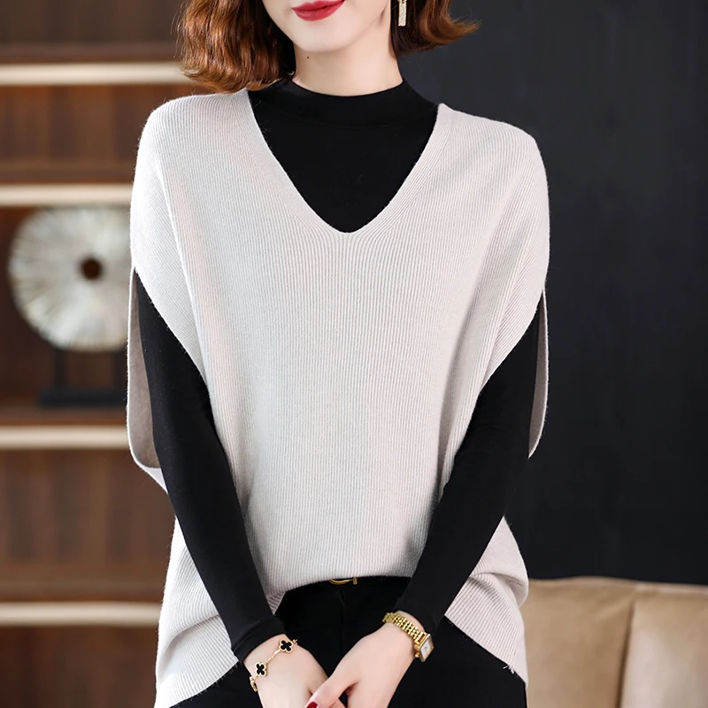 一线品牌清仓捡漏外贸马甲毛衣背心蝙蝠袖v领坎肩宽松外穿针织衫