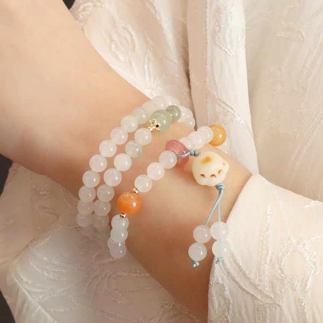 【华之京】天山翠菩提手串 多圈国风6mm圆珠手链证书HZJPP004