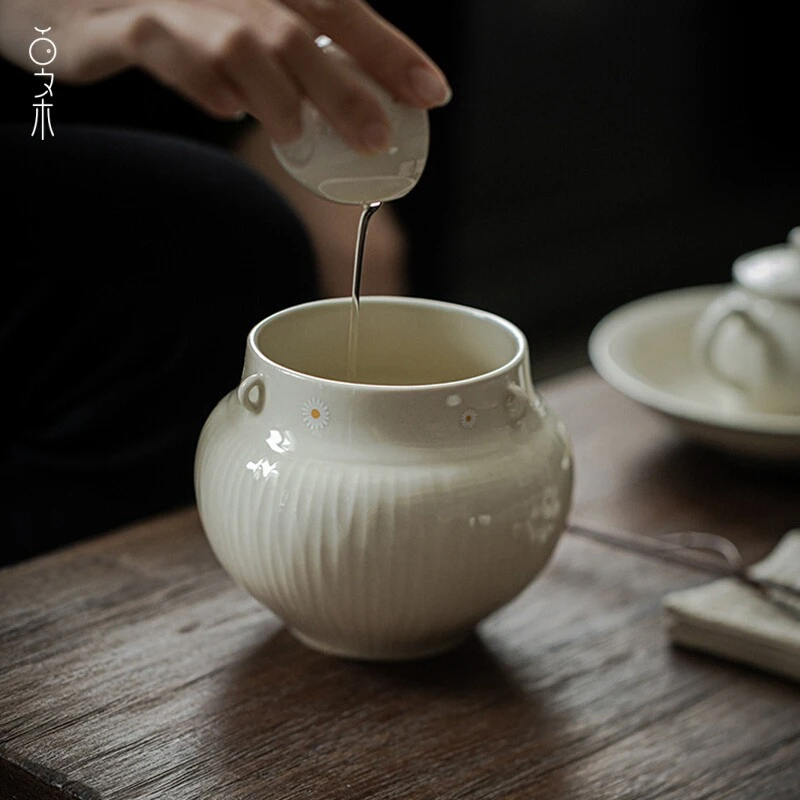 如伶茶具草木灰陶瓷复古建水手工茶洗小号杯洗家用干泡水盂茶渣斗