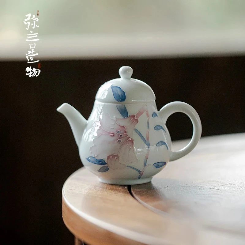 如伶泡茶壶玉泥有田烧高档家用手绘百合秋水单个茶壶陶瓷功夫茶具