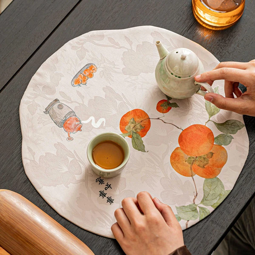 聚酯香云纱禅意个人小茶席复古风布艺中式高端桌垫布双面茶道布垫