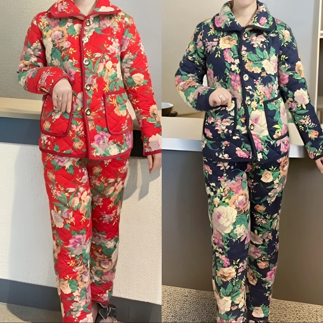 秋冬新品套装中老年女装加绒加厚棉袄保暖棉衣外套