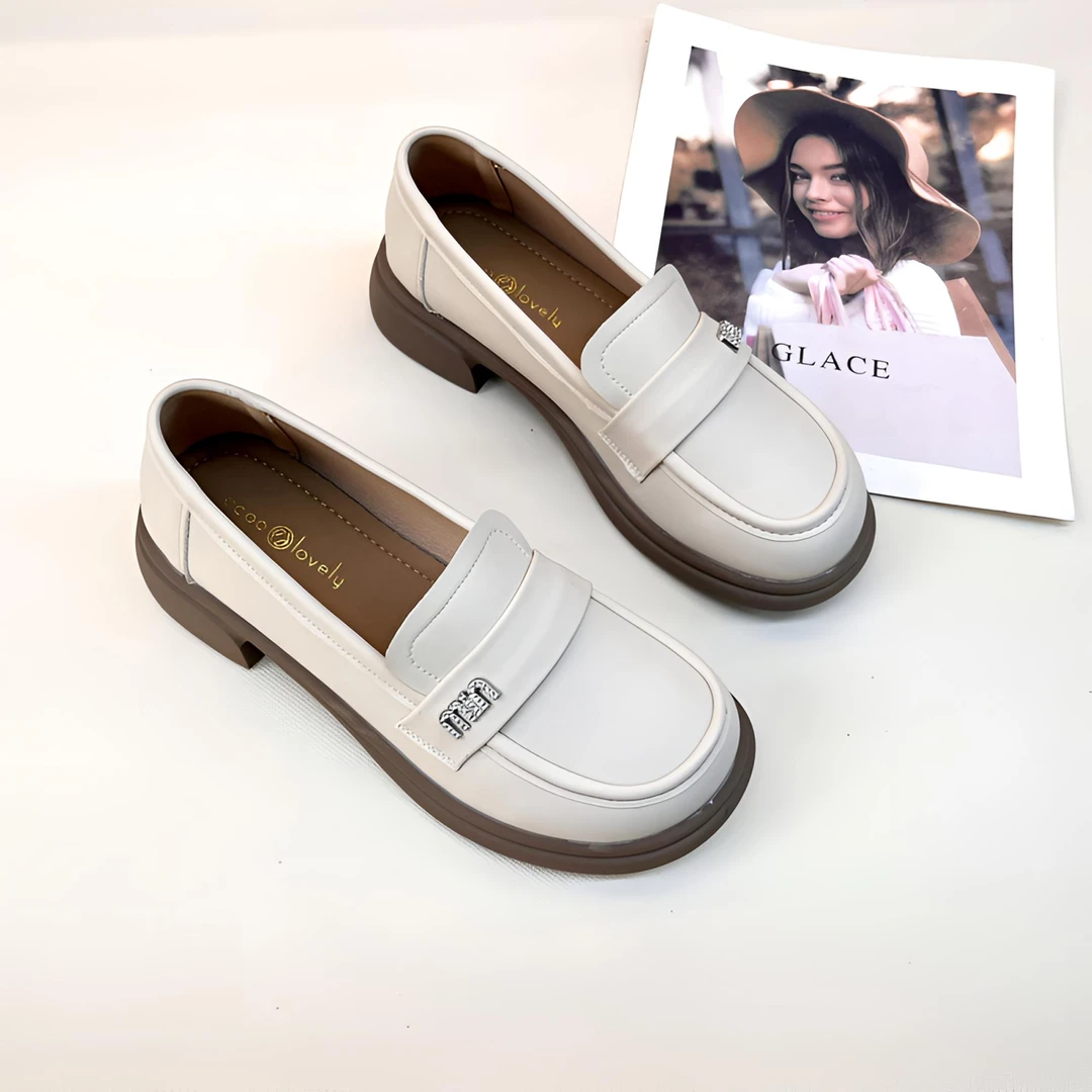 柔软低跟休闲风乐福鞋女2024纯色春秋女鞋厚底平底圆头时尚秋季