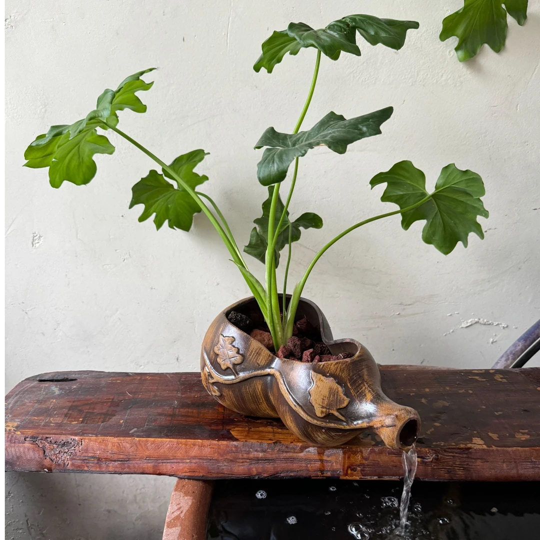 古法养鱼流水造景搭配摆件流水罐古法鱼缸流水摆件