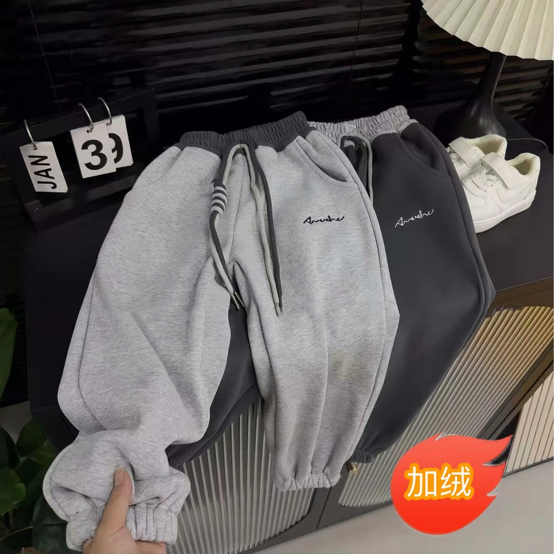 男童加绒卫裤潮流秋冬一体绒休闲百搭宽松加绒冬季中大童休闲裤