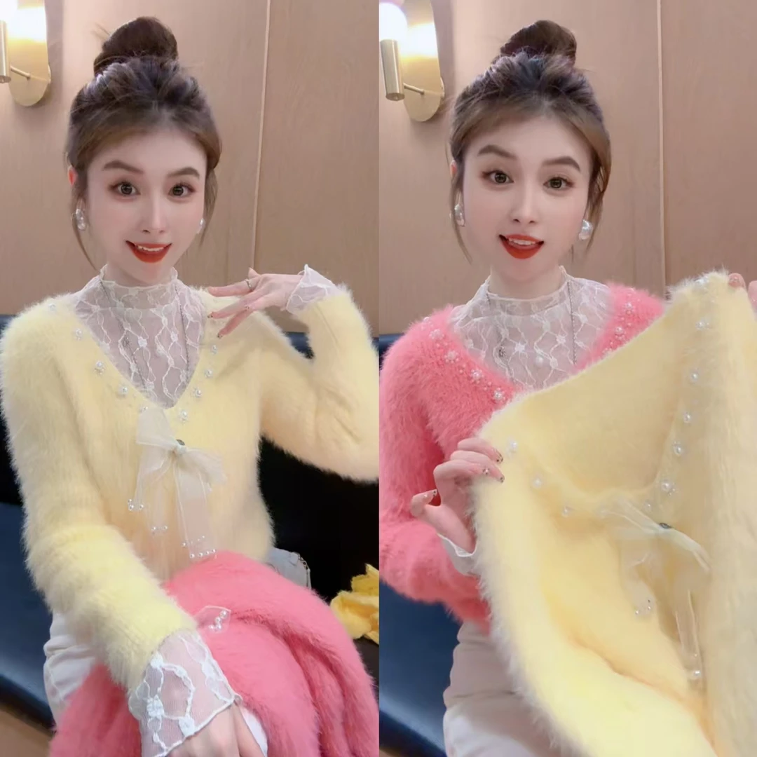 【月月专享】《打翻调色盘》法式减龄蝴蝶结V领洋气毛衣XXJ-YG00656