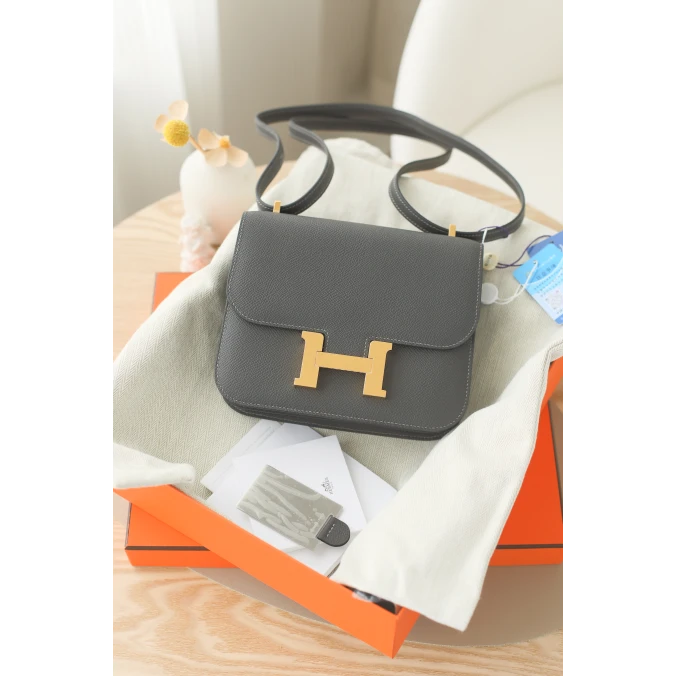 全新未使用 Hermes/爱马仕 康康19 B刻 EP皮 石墨灰 金扣
