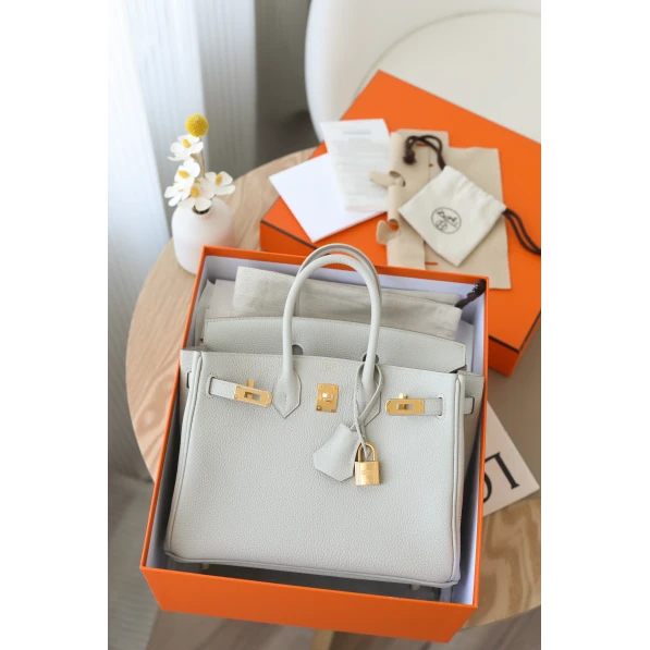 全新未使用 Hermes/爱马仕 Birkin25U刻TOGO皮 珍珠灰 金扣my轻奢