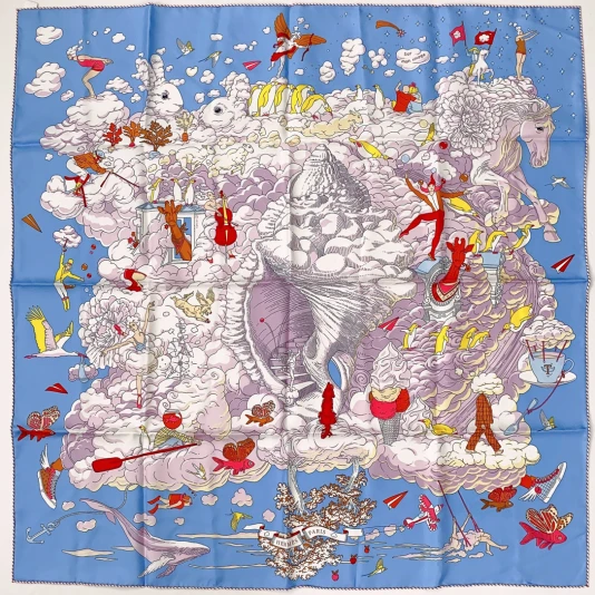 全新未使用 Hermes/爱马仕 爱马仕100%蚕丝方形丝巾 尺寸90*90cm