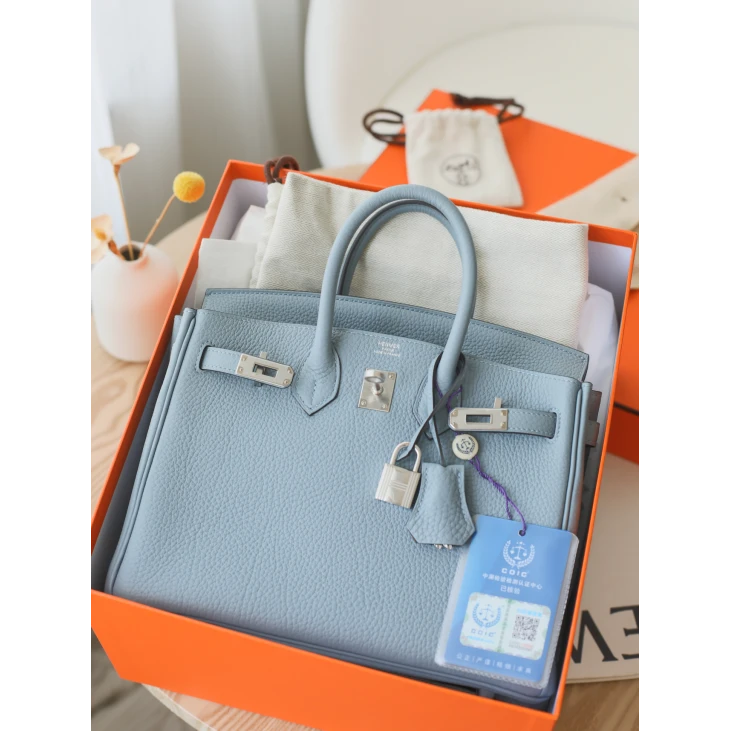 全新未使用 Hermes/爱马仕 birkin25 U刻 TOGO亚麻蓝/威马犬米dwy
