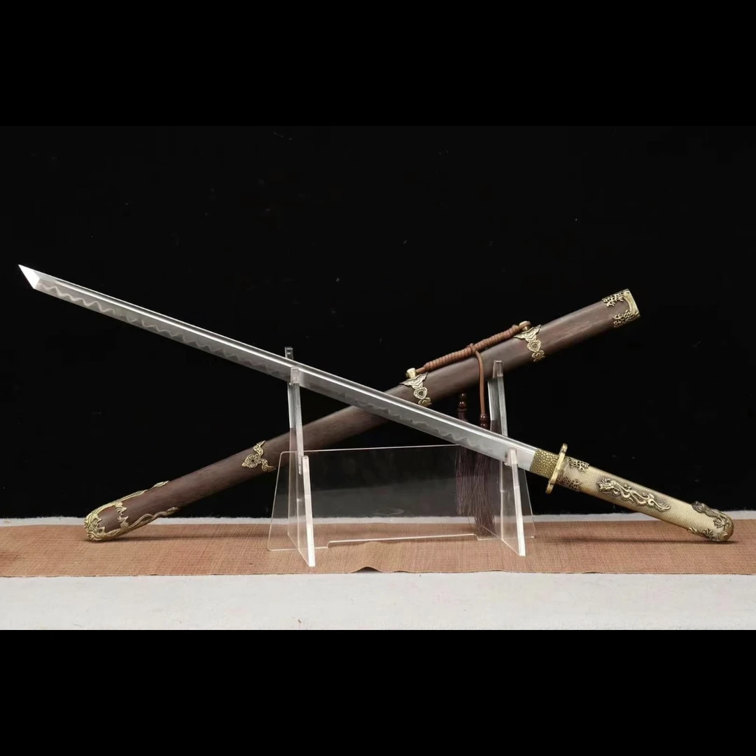 【水龙】龙泉唐横刀T10钢覆土烧刃鸡翅木合金装具刀剑收藏冷兵器