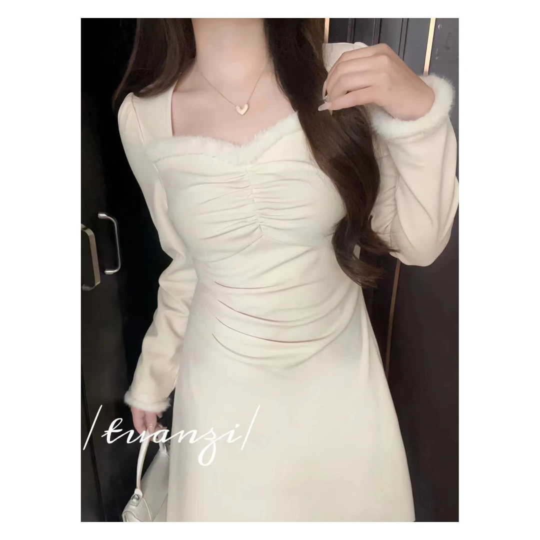 【现货】加厚秋冬 11160 胖mm法式辣妹显瘦气质修身内搭长款连衣裙