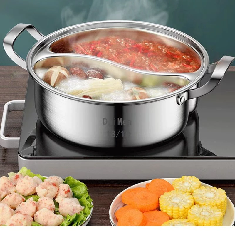 DsiMaa18/10一体成型无缝鸳鸯锅家用商用火锅大容量耐用30cm安全