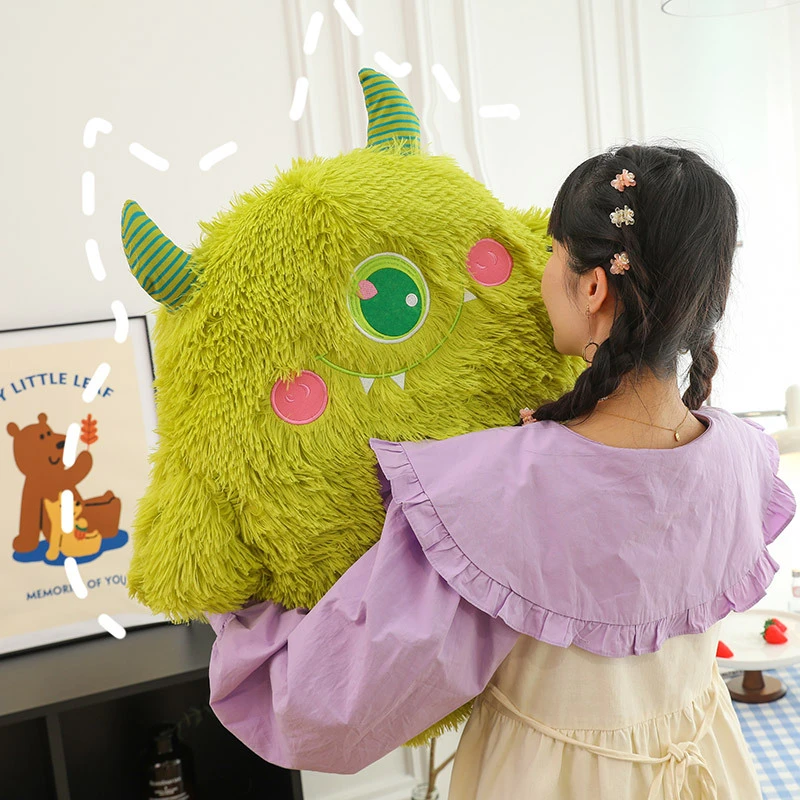 绿色小怪兽抱枕靠枕陪睡毛绒玩具生日礼物|（赠）