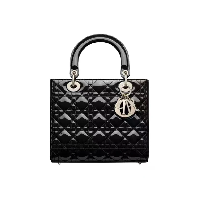 99新 DIOR/迪奥 五格漆皮戴妃 黑金/黑银