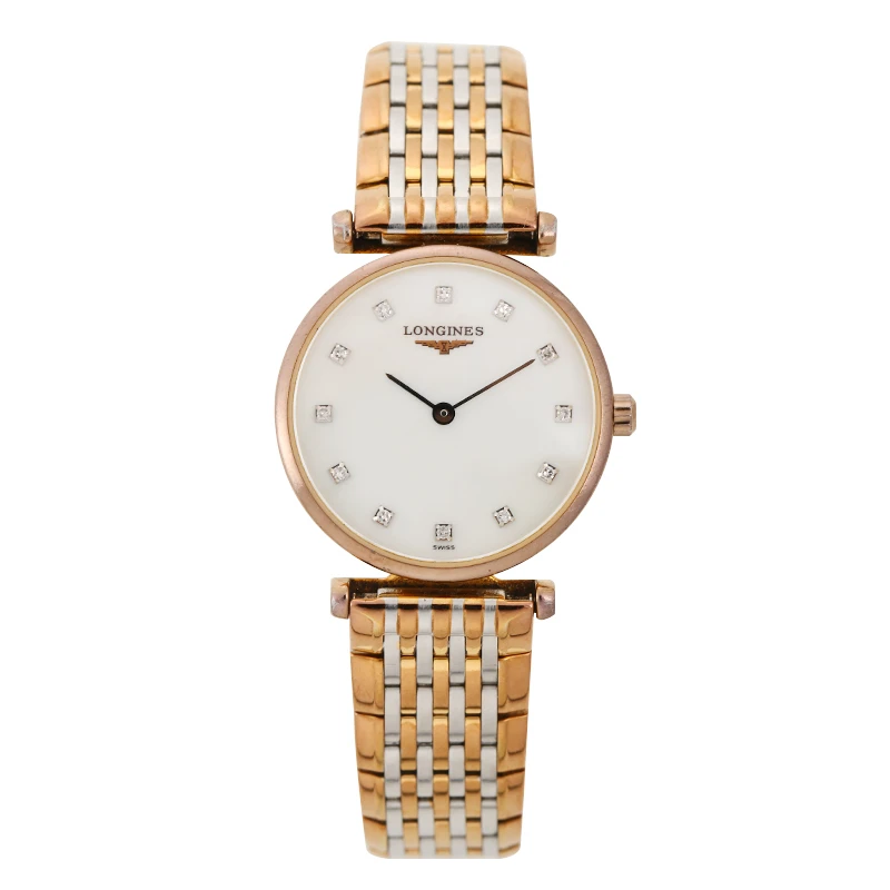 99新 Longines/浪琴 嘉岚系列24盘间玫瑰金钻刻石英女表