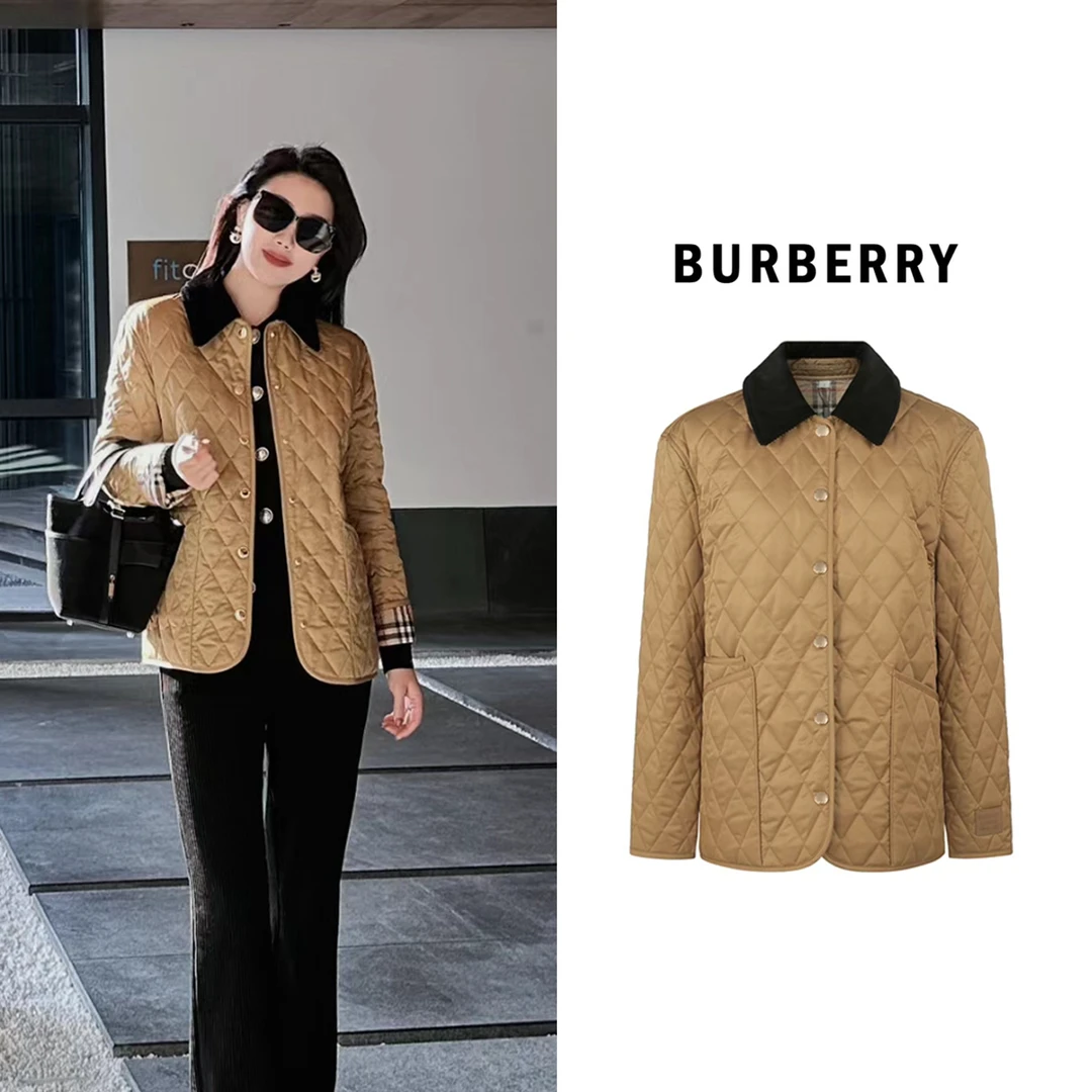 全新未使用 BURBERRY/博柏利 巴宝莉新款金棕色领口格纹棉服 ZS