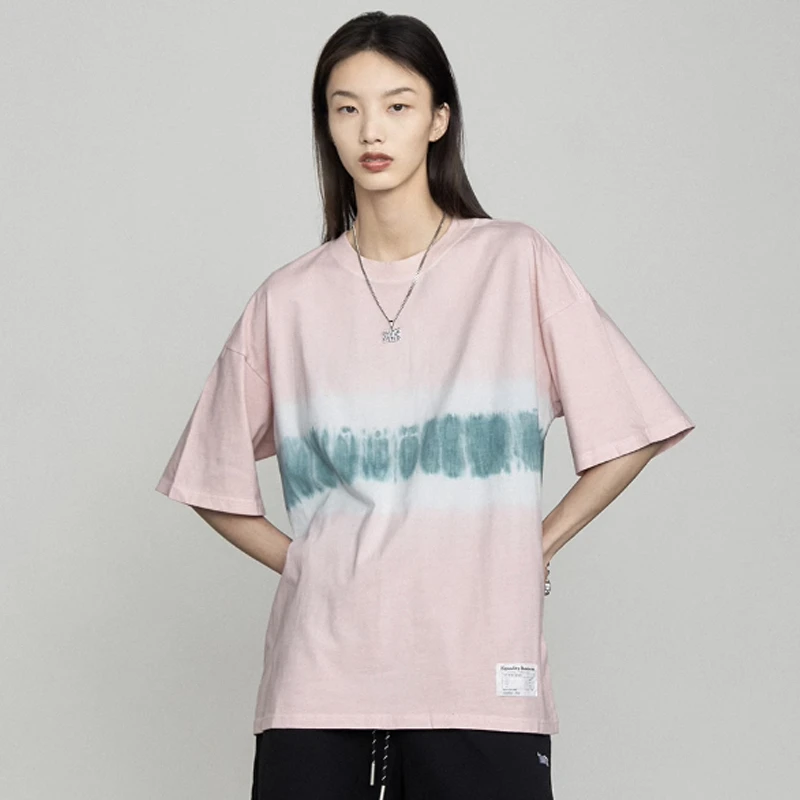 Mess Age Lab美式扎染工艺休闲宽松情侣上衣复古渐变百搭半袖圆领