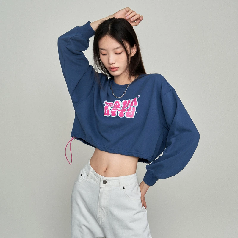Mess Age Lab短款卫衣女秋季新款潮ins圆领长袖上衣韩版宽松