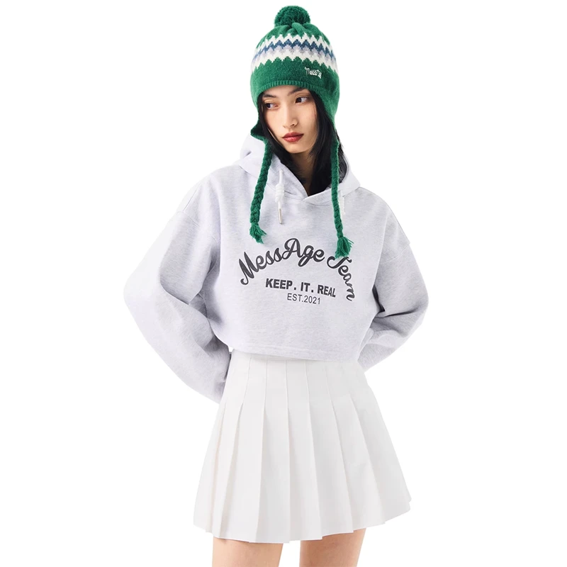 Mess Age Lab短款连帽卫衣美式潮流宽松春秋新款长袖休闲露脐上衣