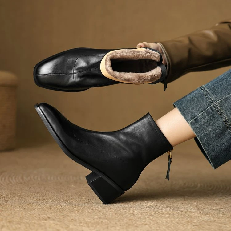 5cm 通勤休闲舒适百搭粗跟短靴秋冬季英伦风复古时尚大码42瘦瘦靴