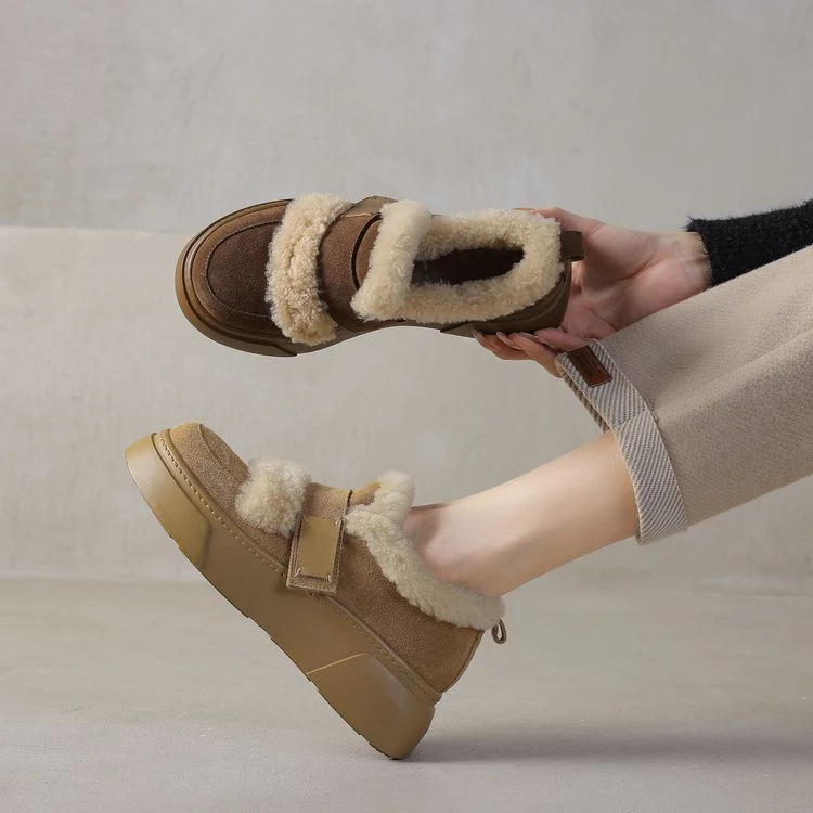 跟高4cm 韩版气质百搭舒适厚底单鞋冬季简约休闲时尚加厚保暖单鞋