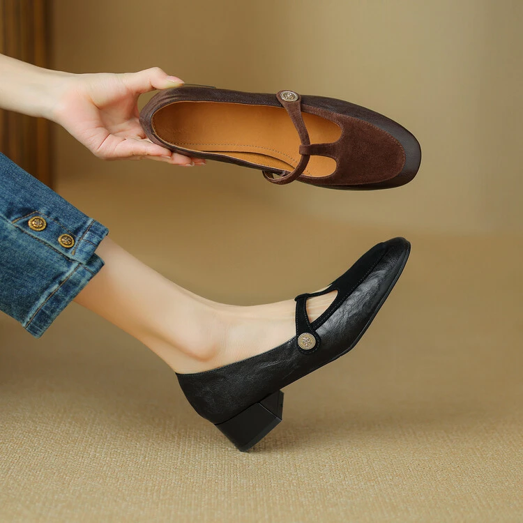 3.5cm法式复古晚风温柔软底单鞋春秋季中跟气质名媛百搭粗跟单鞋