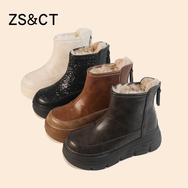 X1677真皮网红雪地靴女加绒保暖6.5cm平底冬季新款