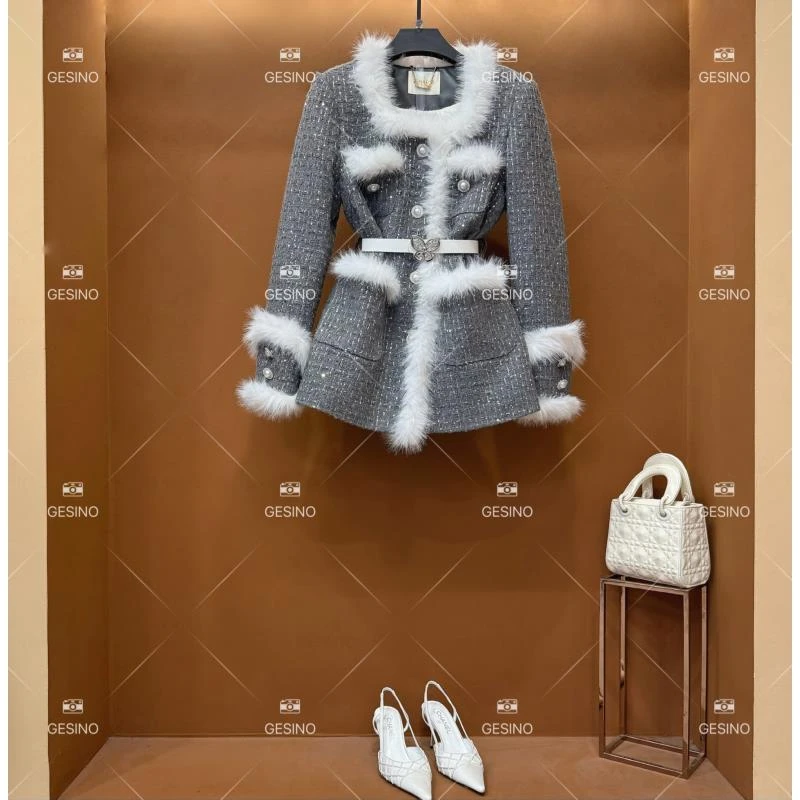 【露】秋冬气质小香风时尚设计师中长款羽绒服 QD-2024998