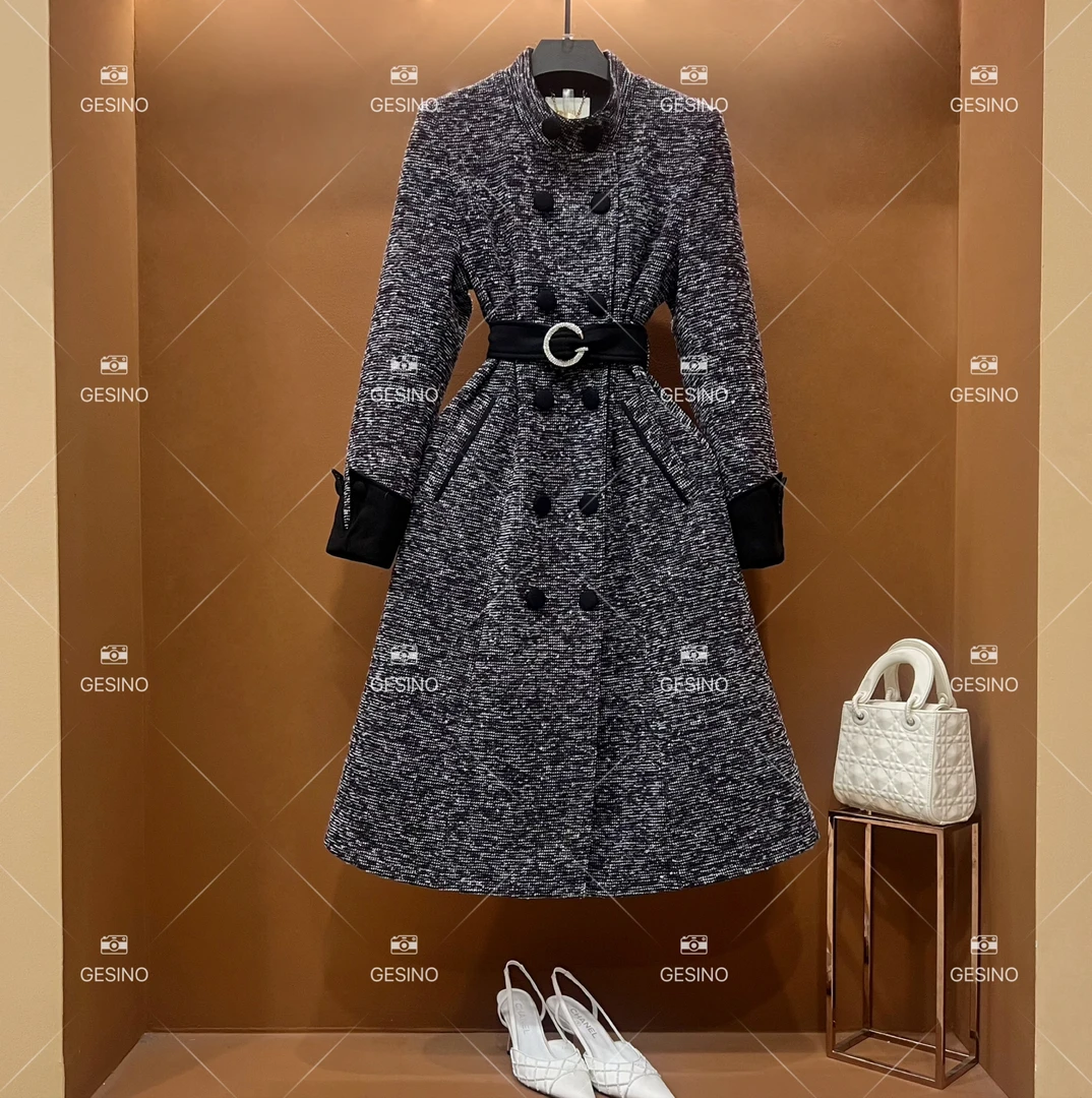 【露】秋冬气质小香风时尚设计师中长款外套 QD-2025221