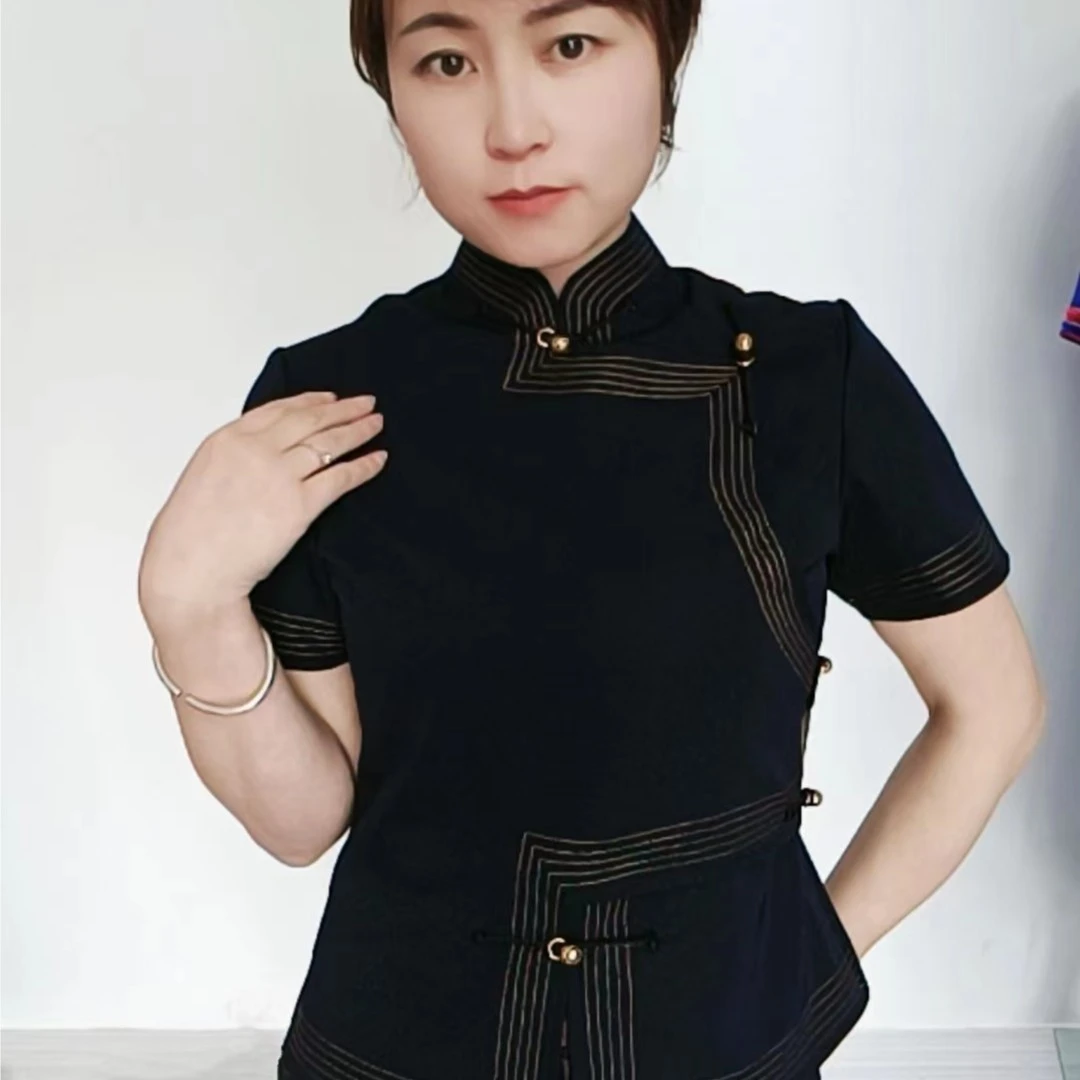 艾吉玛女式马甲式半袖改良蒙古袍服饰