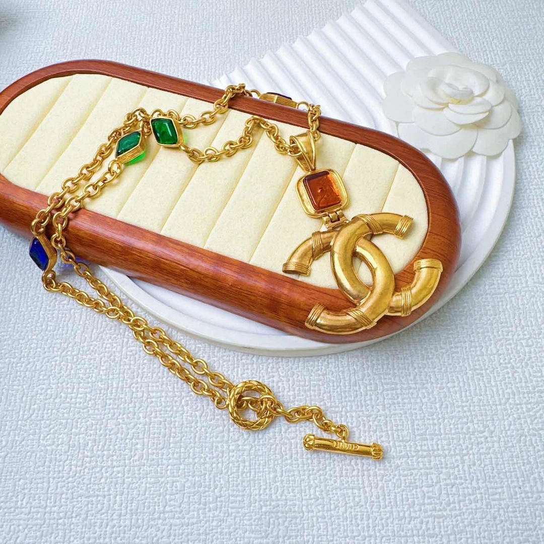 95新 Chanel/香奈儿 柚礼中古/香奈儿素金双c琉璃项链CQ409086