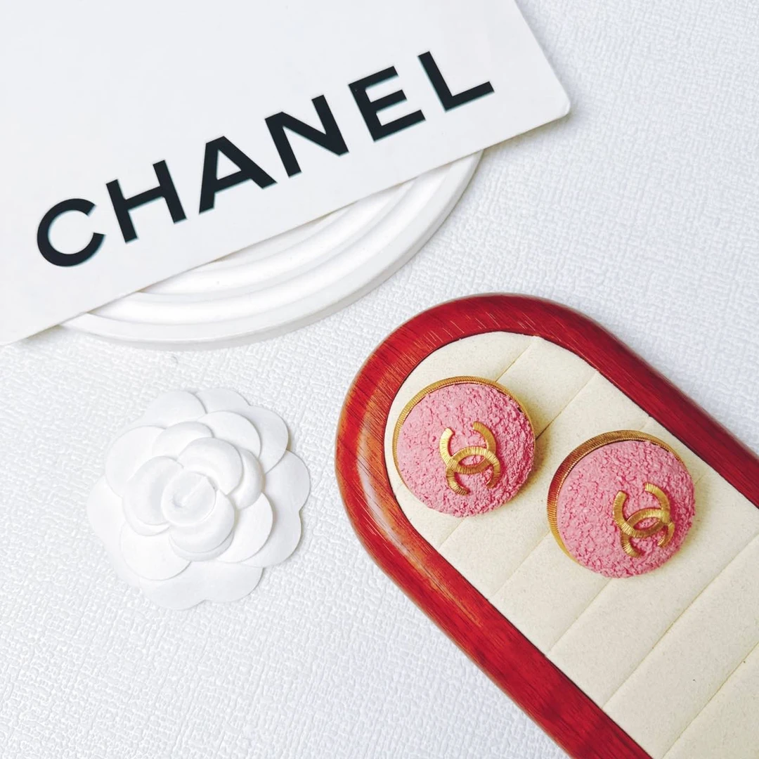 95新 Chanel/香奈儿 柚礼中古/香奈儿粉色蛋糕双C耳夹le411023