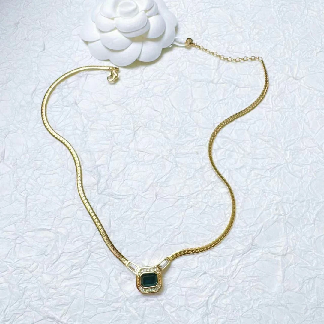 95新 DIOR/迪奥 柚礼中古/迪奥蓝色方形蛇骨链项链LZ2304025