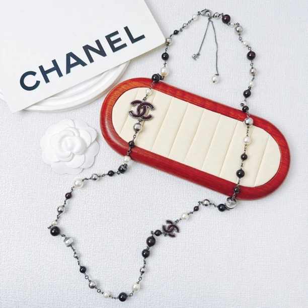 95新 Chanel/香奈儿 柚礼中古/香奈儿紫琉璃双C珍珠项链NXP