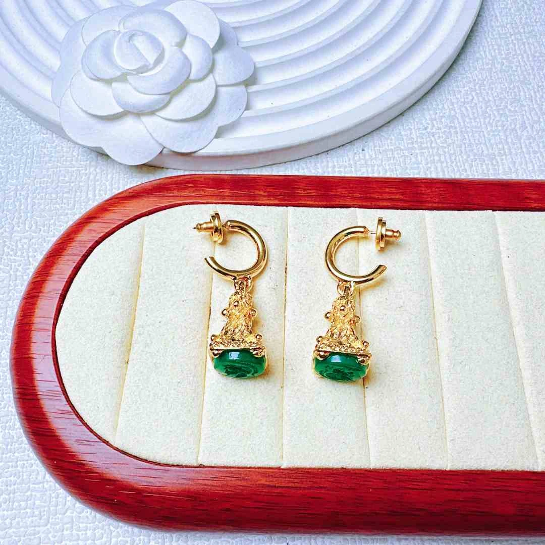 95新  柚礼中古/KJL绿印章耳钉LI411010