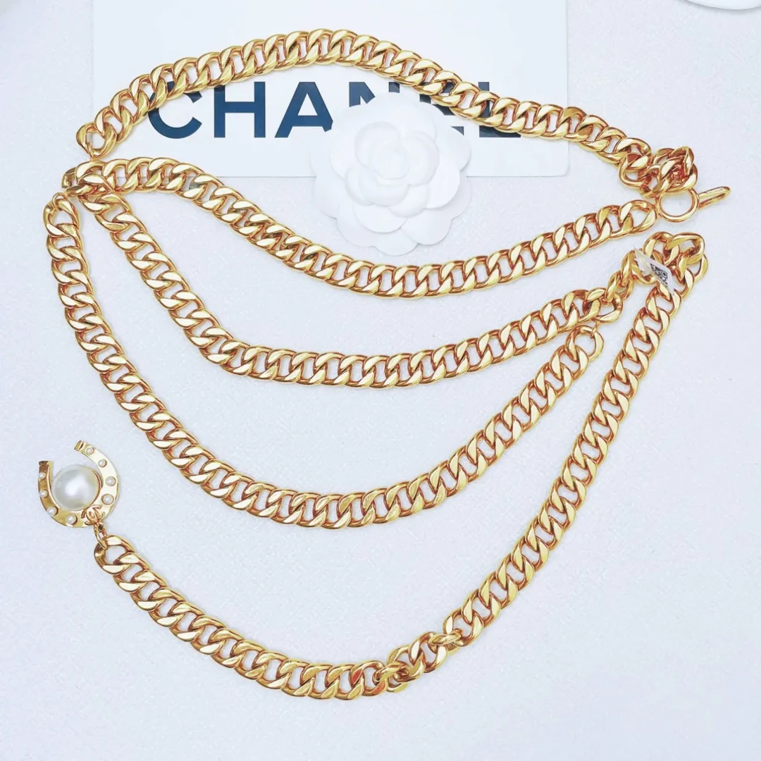 95新 Chanel/香奈儿 柚礼中古/香奈儿多层素金珍珠腰链nxp