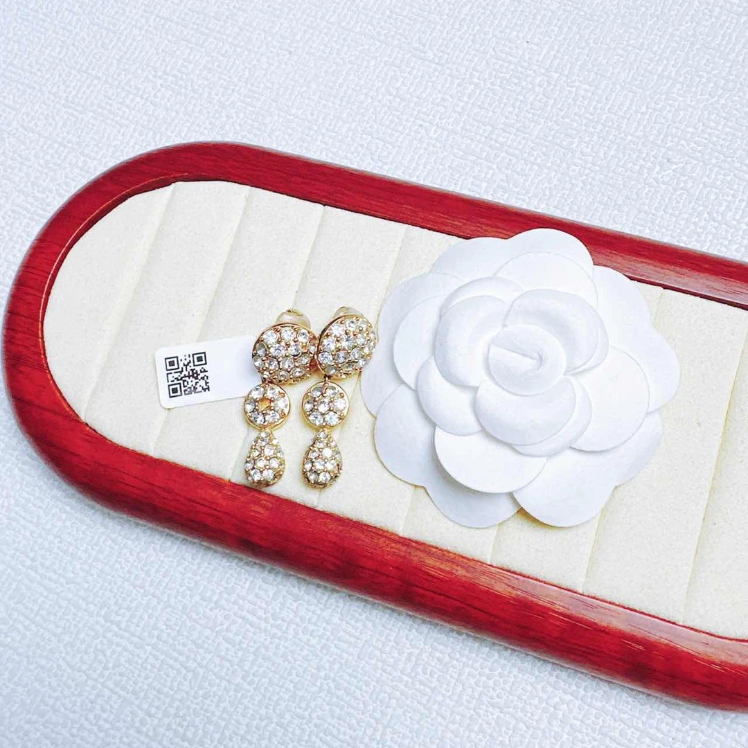 95新 DIOR/迪奥 迪奥水滴莱茵石耳夹LZ409943
