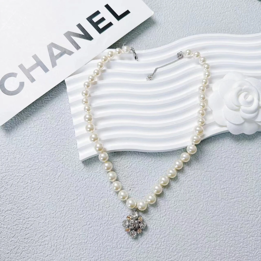 95新 Chanel/香奈儿 柚礼中古/香奈儿莱茵石吊坠珍珠项链cc405120