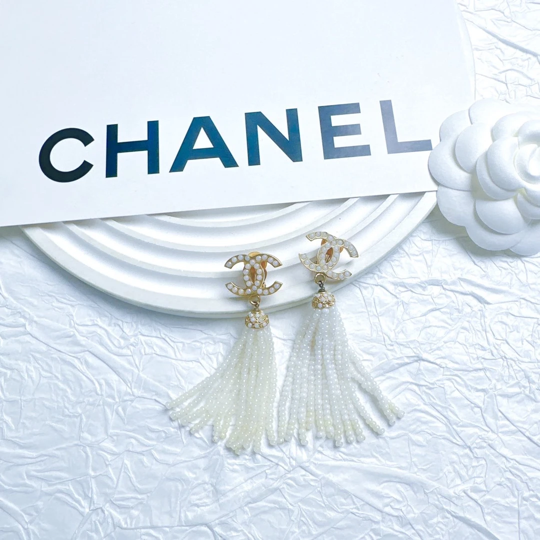 95新 Chanel/香奈儿 柚礼中古/香奈儿双c珍珠流苏耳夹lz412171