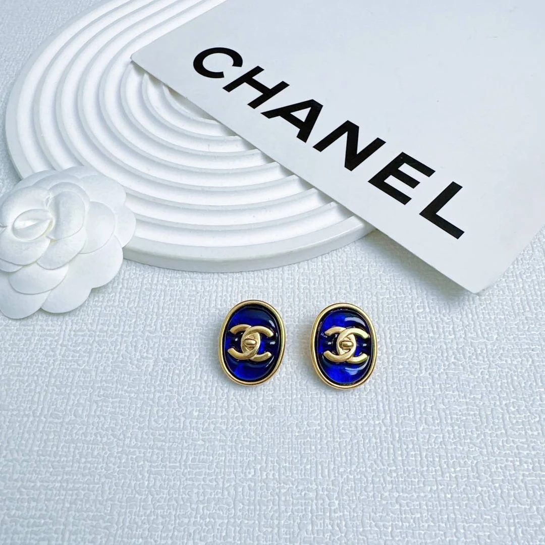 95新 Chanel/香奈儿 柚礼中古/香奈儿蓝琉璃书包扣耳夹CQ406067