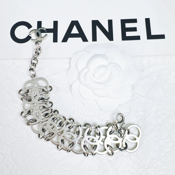 95新 Chanel/香奈儿 柚礼中古/香奈儿双C银色手链nxp