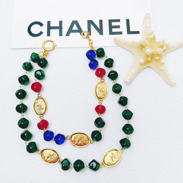 95新 Chanel/香奈儿 柚礼中古/香奈儿三色琉璃皇冠金币项链NXP