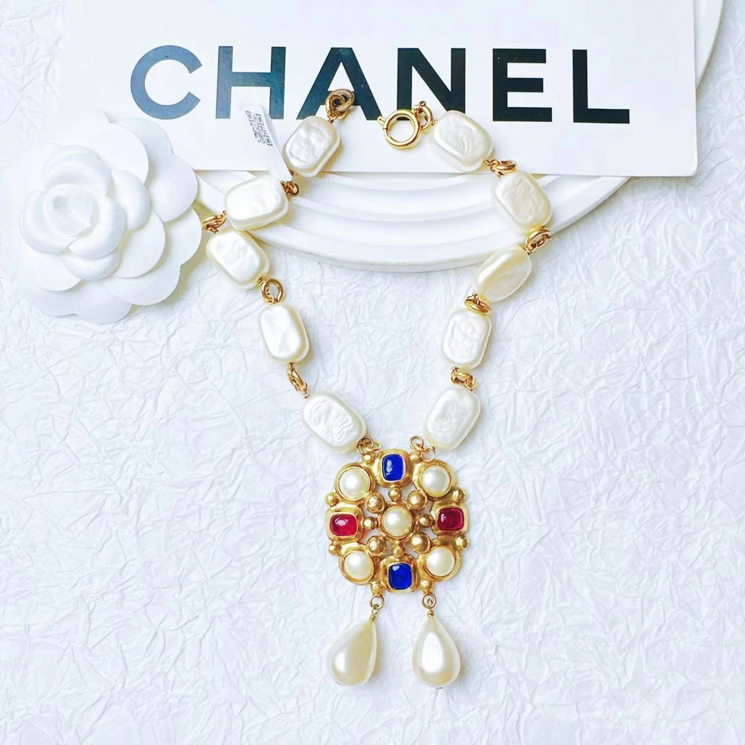 95新 Chanel/香奈儿 柚礼中古香奈儿珍珠方形吊坠项链LZ409332